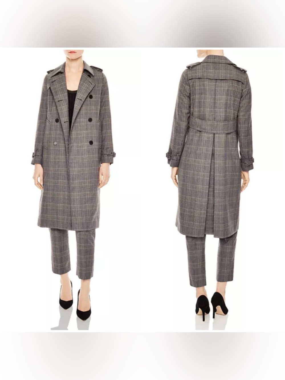 Sandro coat size 4 36 trench plaid brown grey Roselier - Picture 2 of 12